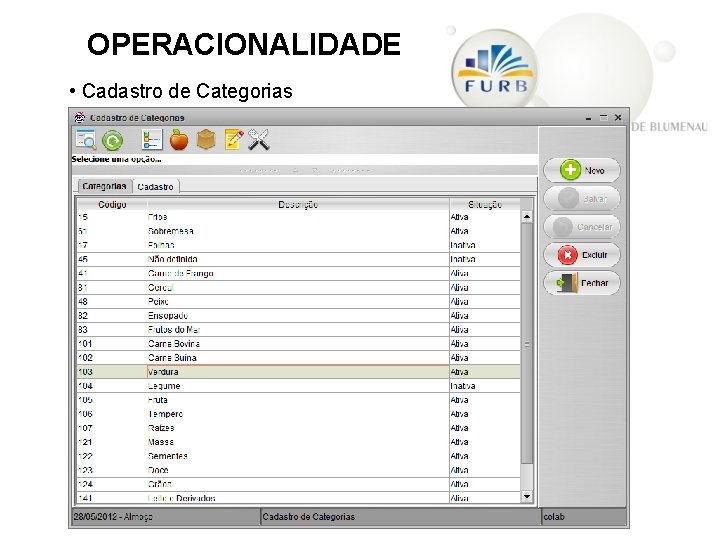OPERACIONALIDADE • Cadastro de Categorias 