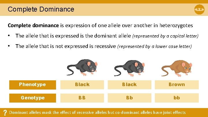 Complete Dominance Complete dominance is expression of one allele over another in heterozygotes • Complete Dominance Complete dominance is expression of one allele over another in heterozygotes •