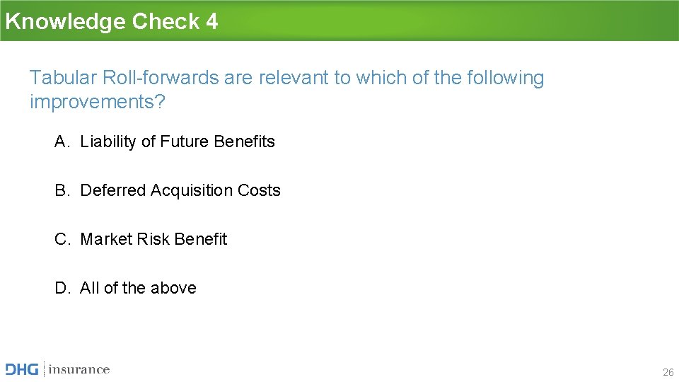 Knowledge Check 4 Tabular Roll-forwards are relevant to which of the following improvements? A. Knowledge Check 4 Tabular Roll-forwards are relevant to which of the following improvements? A.