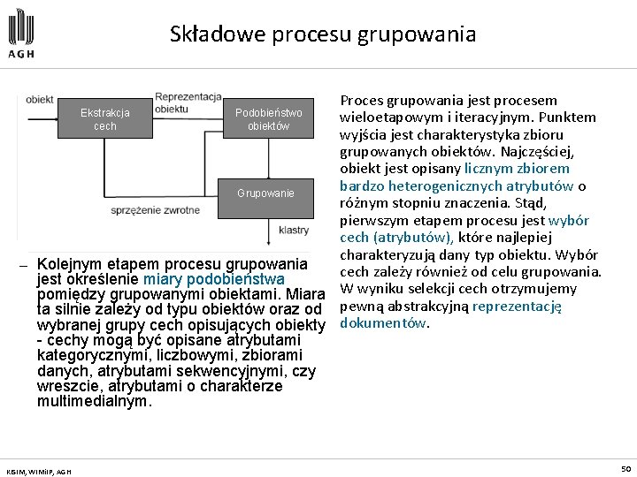 Składowe procesu grupowania — Proces grupowania jest procesem Ekstrakcja Podobieństwo wieloetapowym i iteracyjnym. Punktem