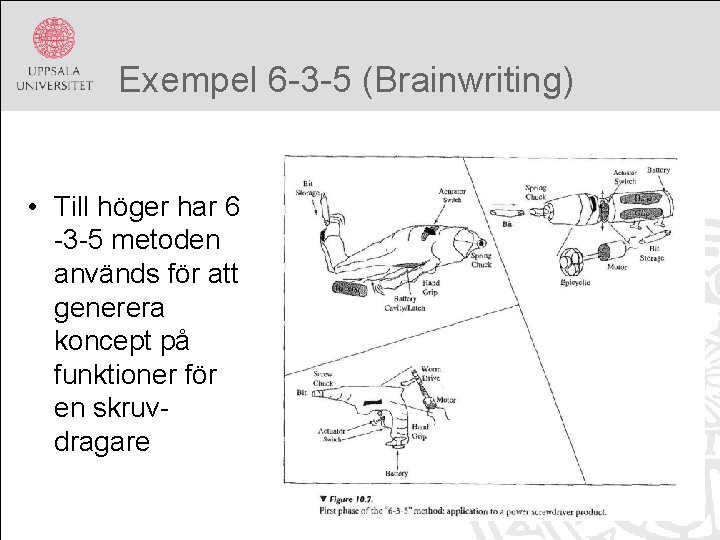 Exempel 6 -3 -5 (Brainwriting) • Till höger har 6 -3 -5 metoden används
