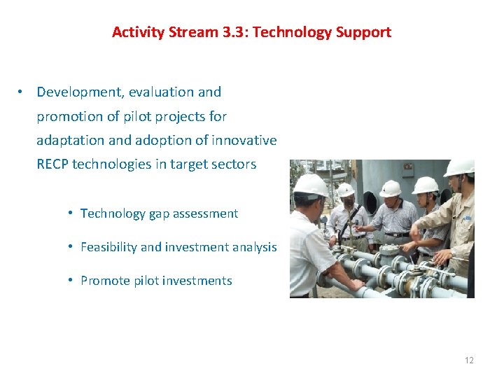 Activity Stream 3. 3: Technology Support • Development, evaluation and promotion of pilot projects