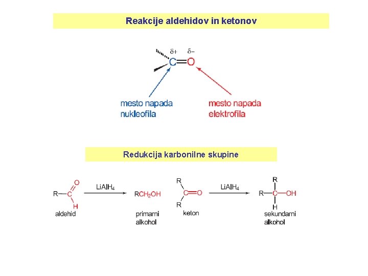 Reakcije aldehidov in ketonov Redukcija karbonilne skupine 