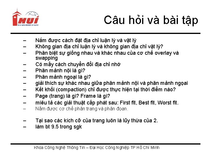 Câu hỏi và bài tập – – – – – Nắm được cách đặt