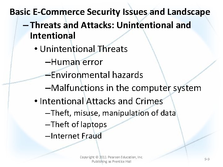 Basic E-Commerce Security Issues and Landscape – Threats and Attacks: Unintentional and Intentional • Basic E-Commerce Security Issues and Landscape – Threats and Attacks: Unintentional and Intentional •