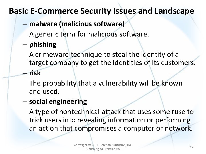 Basic E-Commerce Security Issues and Landscape – malware (malicious software) A generic term for Basic E-Commerce Security Issues and Landscape – malware (malicious software) A generic term for