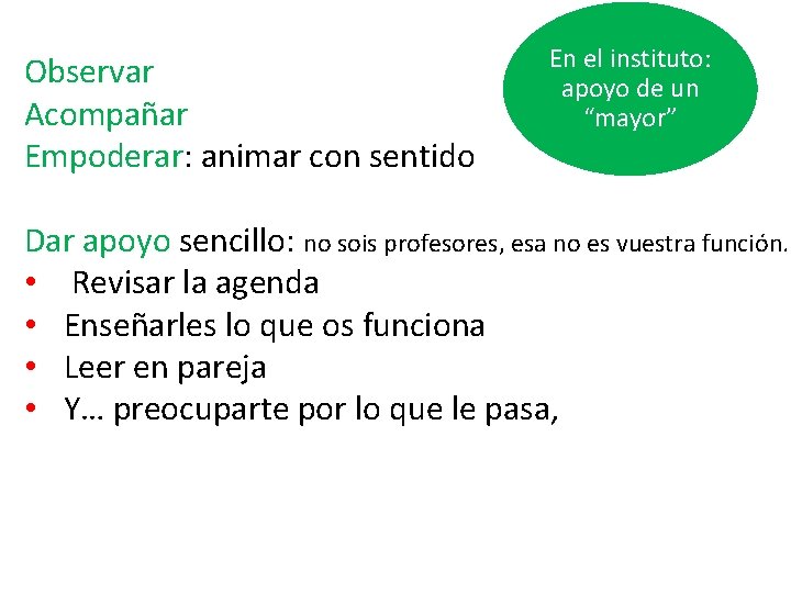 Observar Acompañar Empoderar: animar con sentido En el instituto: apoyo de un “mayor” Dar Observar Acompañar Empoderar: animar con sentido En el instituto: apoyo de un “mayor” Dar