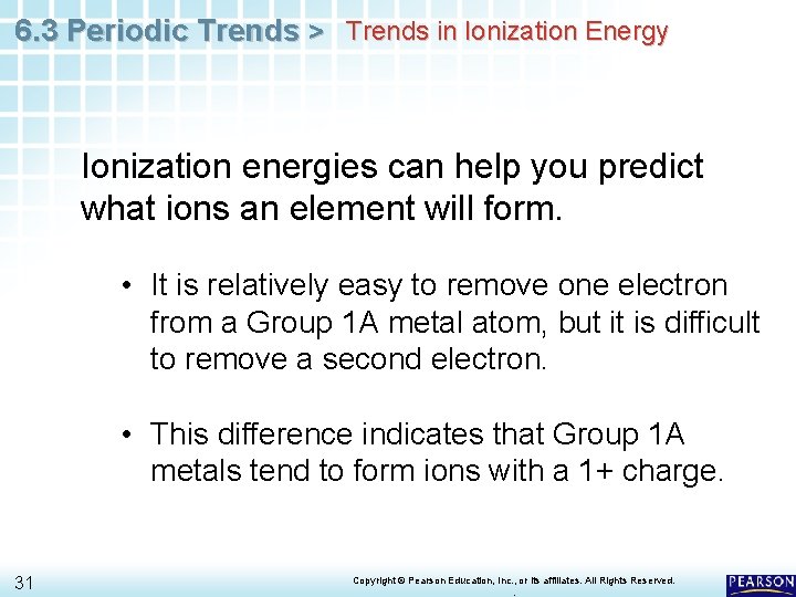6. 3 Periodic Trends > Trends in Ionization Energy Ionization energies can help you