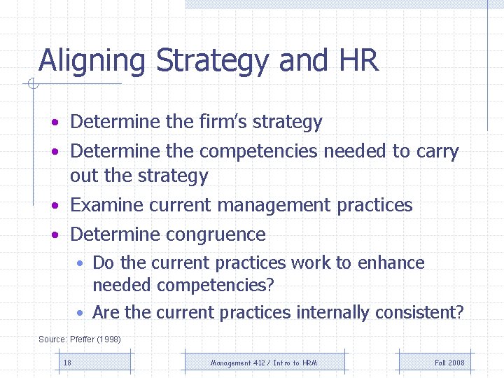 Aligning Strategy and HR • Determine the firm’s strategy • Determine the competencies needed
