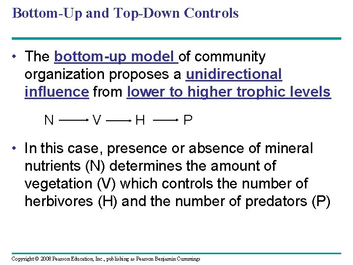 Bottom-Up and Top-Down Controls • The bottom-up model of community organization proposes a unidirectional