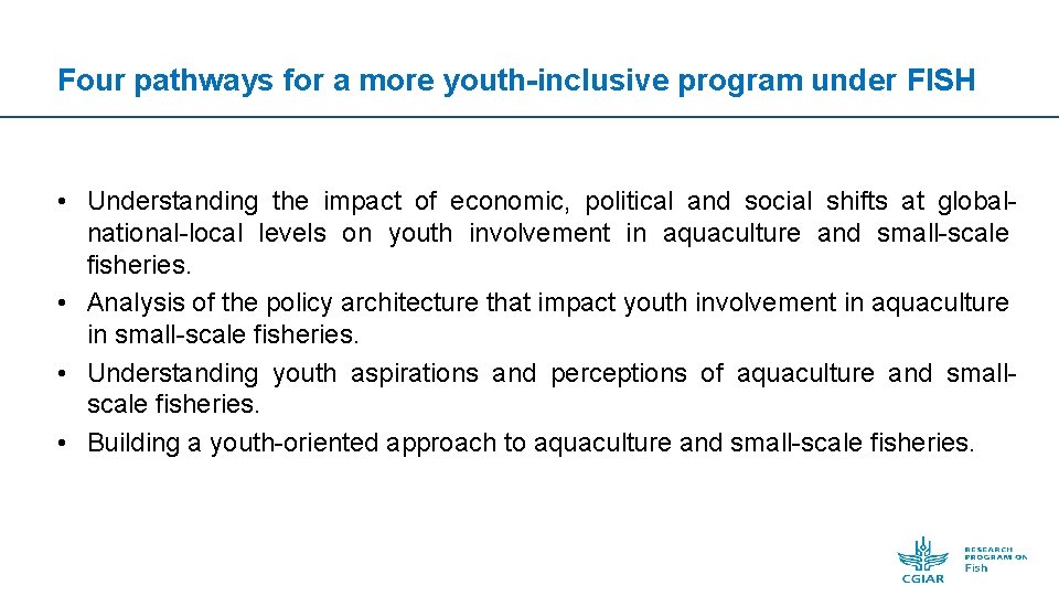 Four pathways for a more youth-inclusive program under FISH • Understanding the impact of