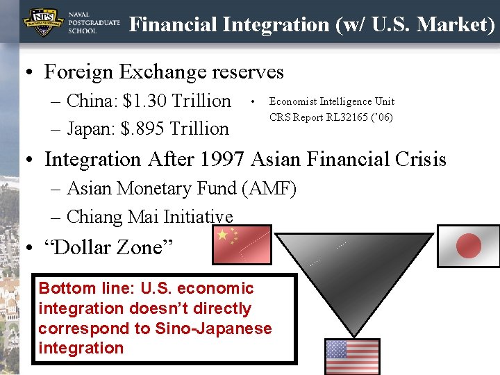 Financial Integration (w/ U. S. Market) • Foreign Exchange reserves – China: $1. 30