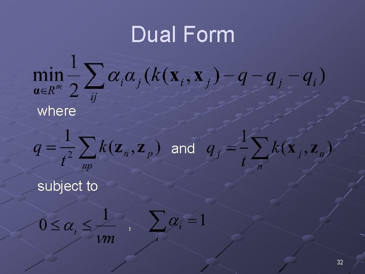 Dual Form where and subject to , 32 