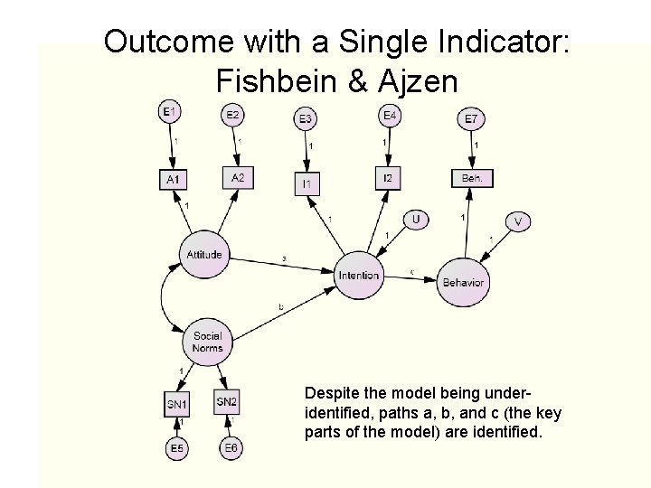 Outcome with a Single Indicator: Fishbein & Ajzen Despite the model being underidentified, paths