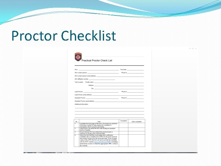 Proctor Checklist Proctor Checklist
