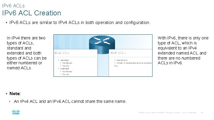 IPv 6 ACLs IPv 6 ACL Creation § IPv 6 ACLs are similar to