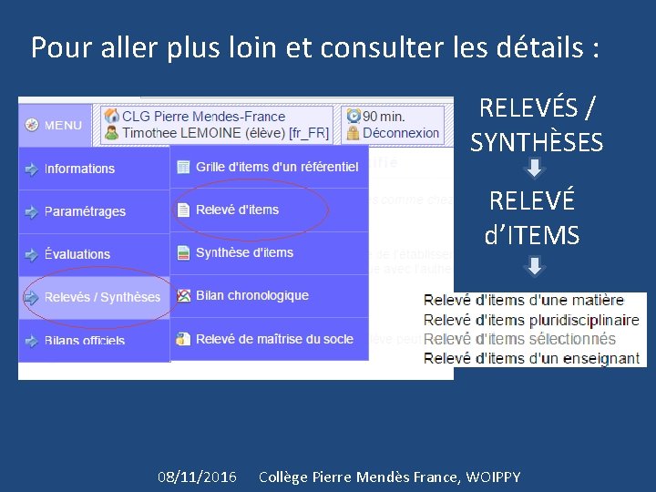 Pour aller plus loin et consulter les détails : RELEVÉS / SYNTHÈSES RELEVÉ d’ITEMS