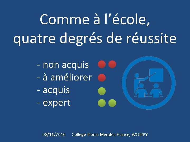 Comme à l’école, quatre degrés de réussite - non acquis - à améliorer -