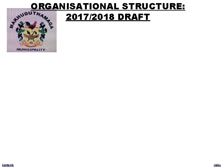 ORGANISATIONAL STRUCTURE: 2017/2018 DRAFT Contents Index 