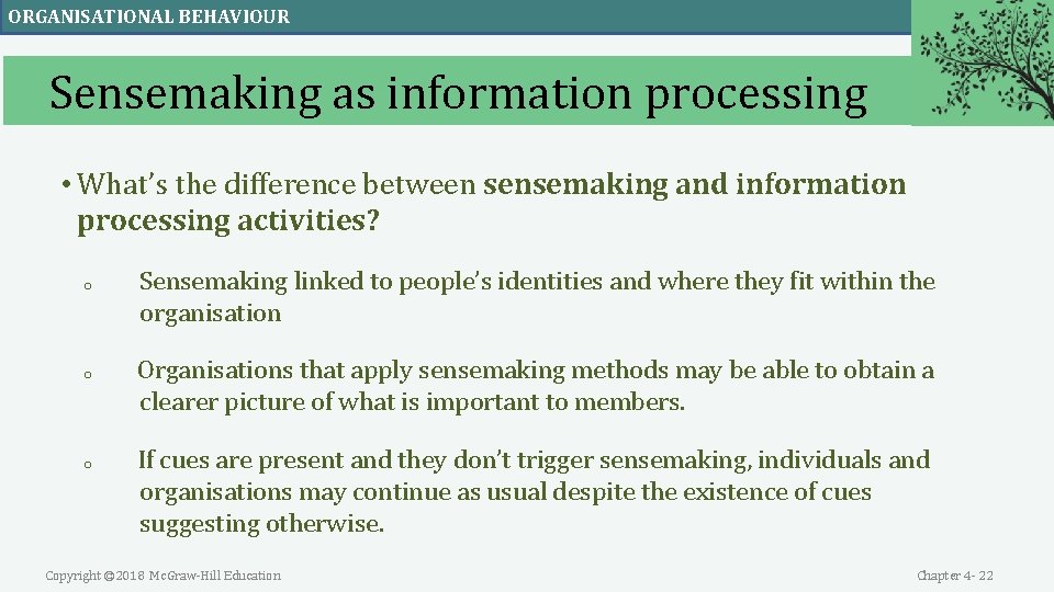 ORGANISATIONAL BEHAVIOUR Sensemaking as information processing • What’s the difference between sensemaking and information ORGANISATIONAL BEHAVIOUR Sensemaking as information processing • What’s the difference between sensemaking and information