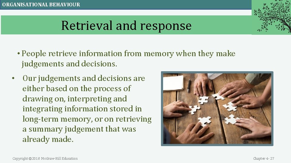 ORGANISATIONAL BEHAVIOUR Retrieval and response • People retrieve information from memory when they make ORGANISATIONAL BEHAVIOUR Retrieval and response • People retrieve information from memory when they make