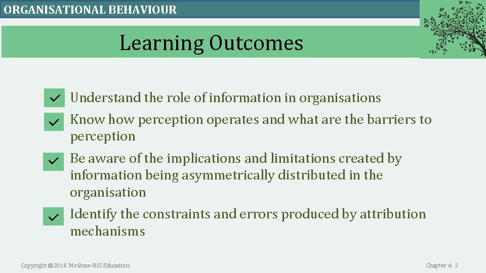 ORGANISATIONAL BEHAVIOUR Learning Outcomes Understand the role of information in organisations Know how perception ORGANISATIONAL BEHAVIOUR Learning Outcomes Understand the role of information in organisations Know how perception