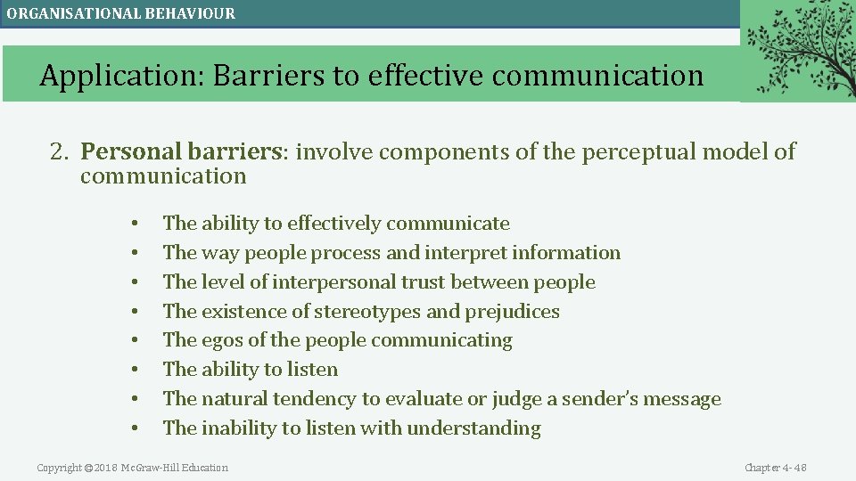 ORGANISATIONAL BEHAVIOUR Application: Barriers to effective communication 2. Personal barriers: involve components of the ORGANISATIONAL BEHAVIOUR Application: Barriers to effective communication 2. Personal barriers: involve components of the