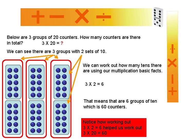 Below are 3 groups of 20 counters. How many counters are there in total?