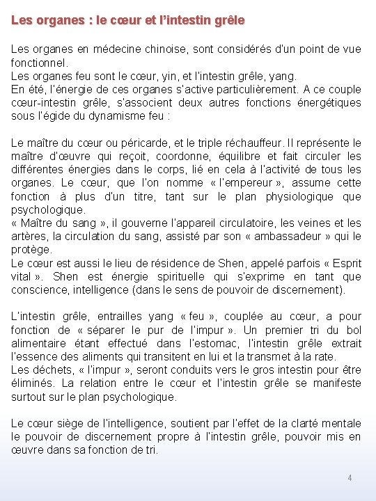 Les organes : le cœur et l’intestin grêle Les organes en médecine chinoise, sont