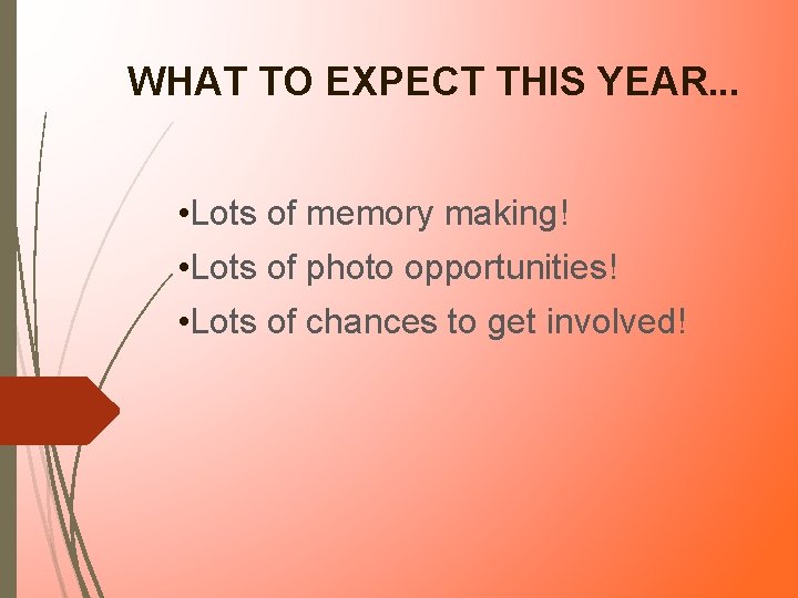 WHAT TO EXPECT THIS YEAR. . . • Lots of memory making! • Lots WHAT TO EXPECT THIS YEAR. . . • Lots of memory making! • Lots