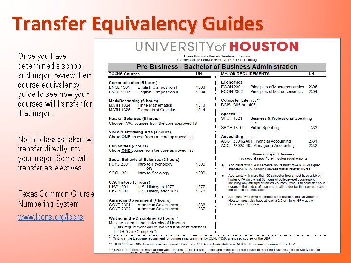 Transfer Equivalency Guides Once you have determined a school and major, review their course Transfer Equivalency Guides Once you have determined a school and major, review their course