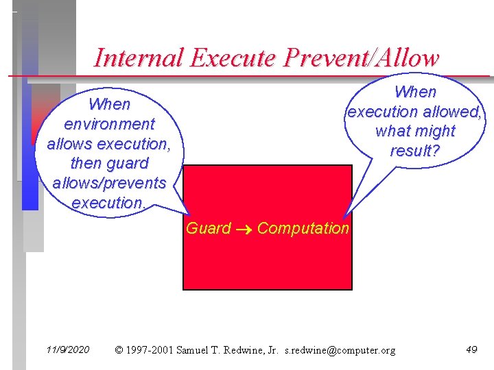 Internal Execute Prevent/Allow When environment allows execution, then guard allows/prevents execution. When execution allowed,