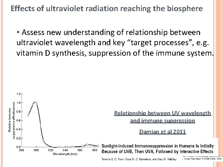 Effects of ultraviolet radiation reaching the biosphere • Assess new understanding of relationship between