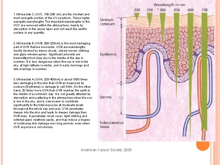 1. Ultraviolet C (UVC, 100 -290 nm) are the shortest and most energetic portion