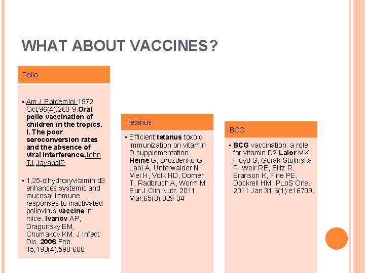 WHAT ABOUT VACCINES? Polio • Am J Epidemiol. 1972 Oct; 96(4): 263 -9. Oral