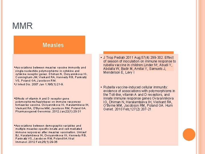 MMR Measles • J Trop Pediatr. 2011 Aug; 57(4): 299 -302. Effect of season