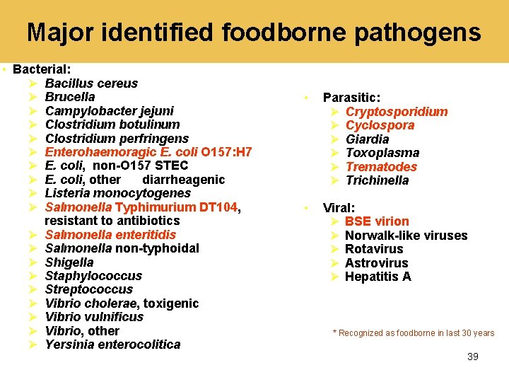 Major identified foodborne pathogens • Bacterial: Ø Bacillus cereus Ø Brucella Ø Campylobacter jejuni