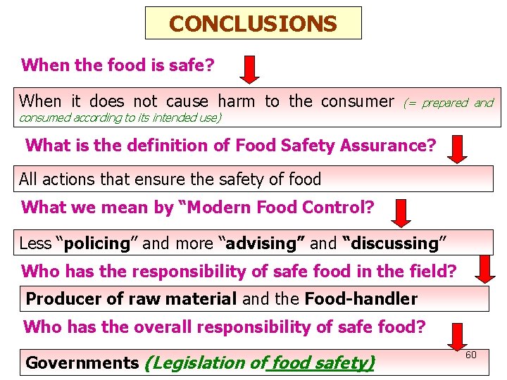 CONCLUSIONS When the food is safe? When it does not cause harm to the