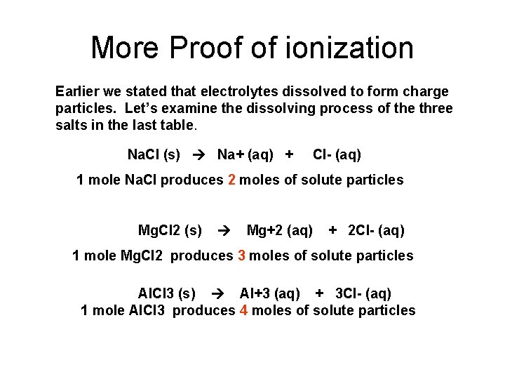 More Proof of ionization Earlier we stated that electrolytes dissolved to form charge particles.