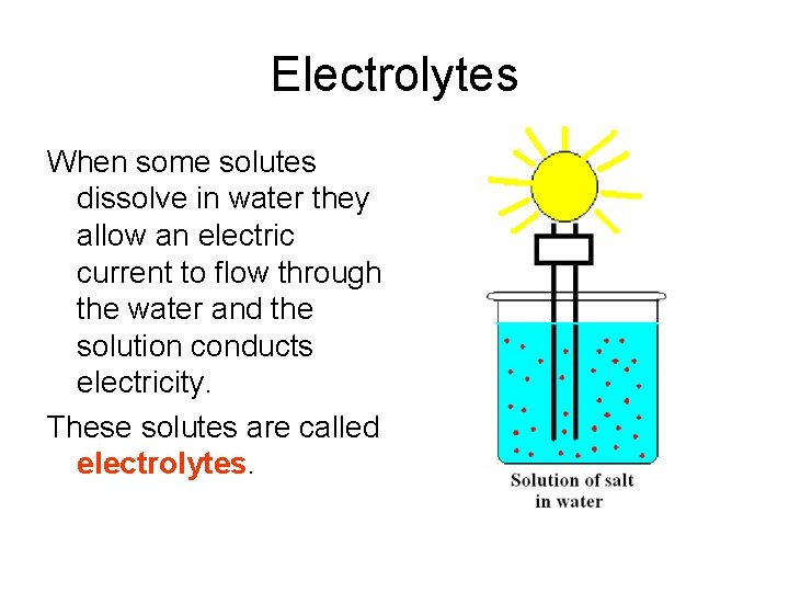 Electrolytes When some solutes dissolve in water they allow an electric current to flow