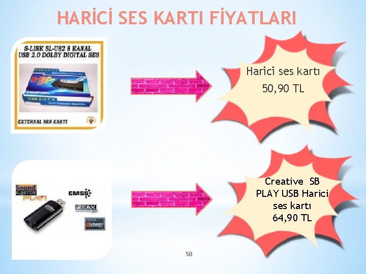 HARİCİ SES KARTI FİYATLARI Harici ses kartı 50, 90 TL Creative SB PLAY USB