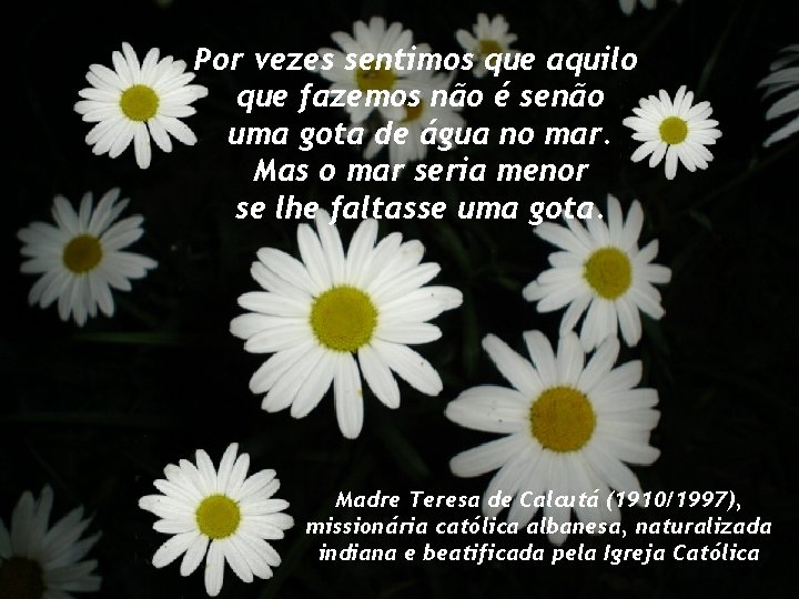 Por vezes sentimos que aquilo que fazemos não é senão uma gota de água