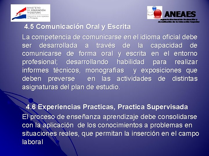 4. 5 Comunicación Oral y Escrita La competencia de comunicarse en el idioma oficial