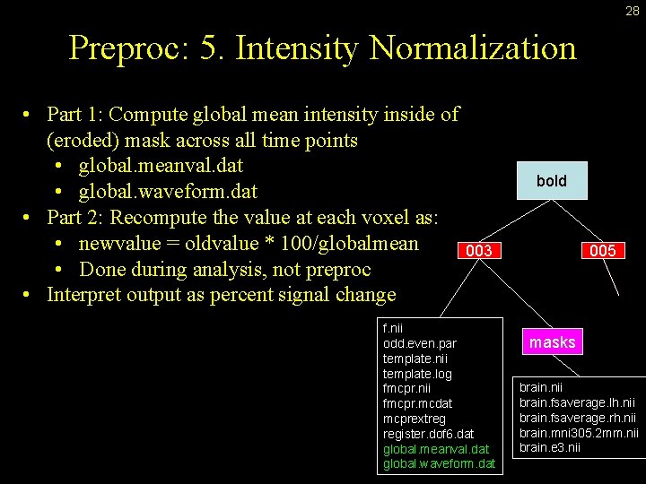 28 Preproc: 5. Intensity Normalization • Part 1: Compute global mean intensity inside of
