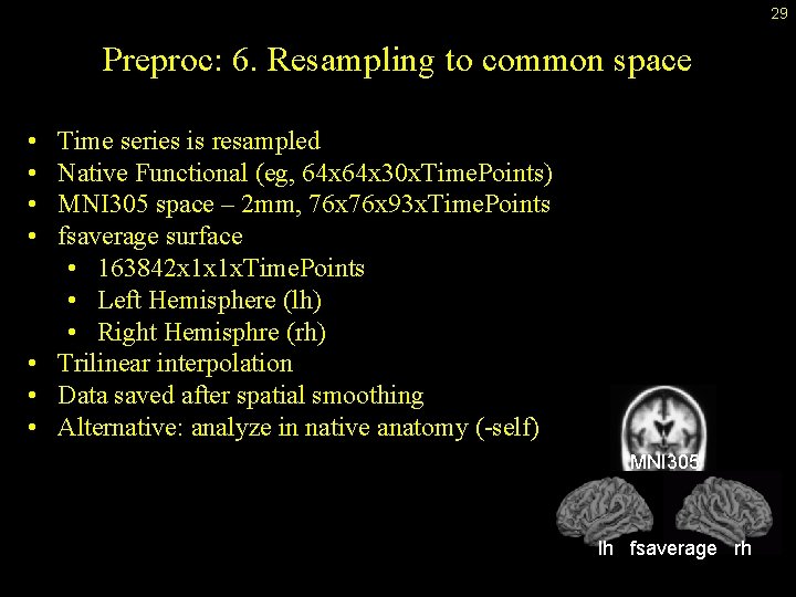 29 Preproc: 6. Resampling to common space • • Time series is resampled Native