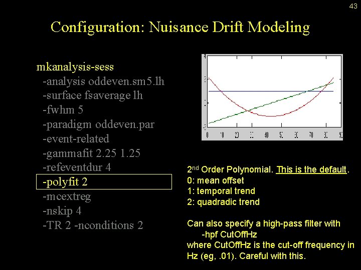 43 Configuration: Nuisance Drift Modeling mkanalysis-sess -analysis oddeven. sm 5. lh -surface fsaverage lh