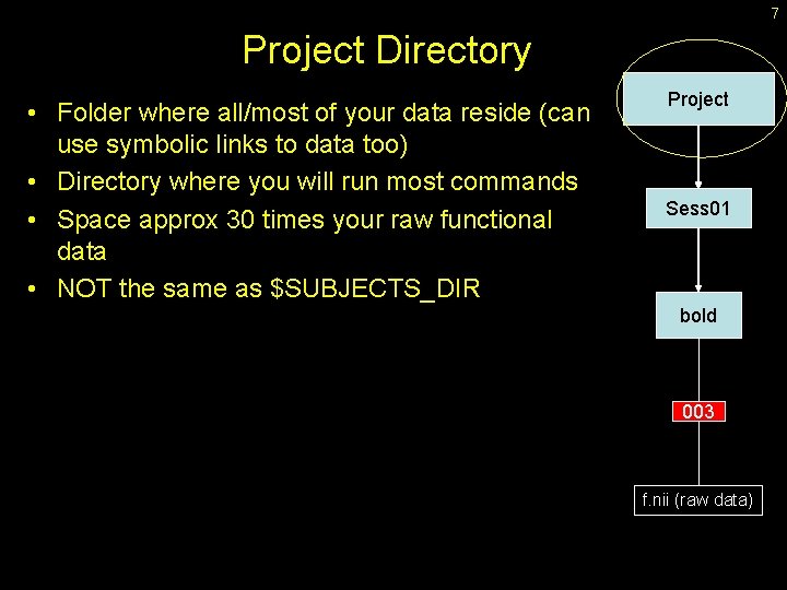 7 Project Directory • Folder where all/most of your data reside (can use symbolic