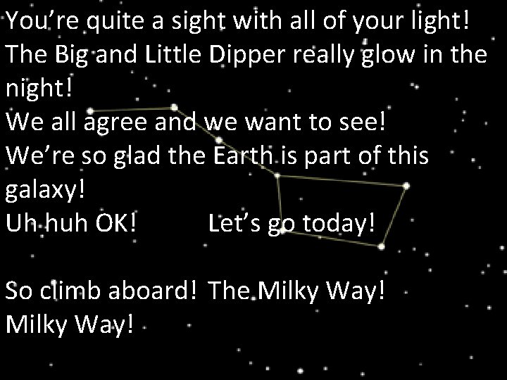 You’re quite a sight with all of your light! The Big and Little Dipper