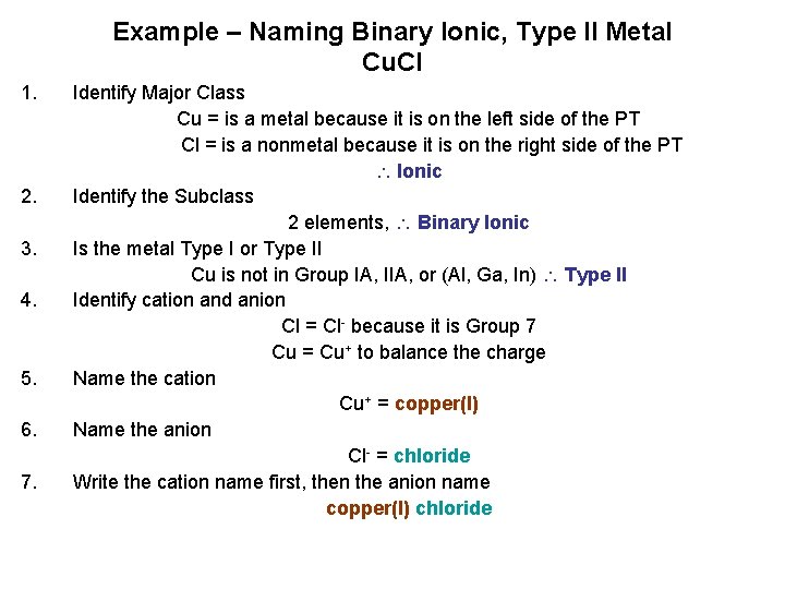 Example – Naming Binary Ionic, Type II Metal Cu. Cl 1. 2. 3. 4. Example – Naming Binary Ionic, Type II Metal Cu. Cl 1. 2. 3. 4.