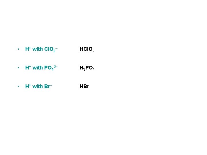• H+ with Cl. O 2– HCl. O 2 • H+ with PO • H+ with Cl. O 2– HCl. O 2 • H+ with PO